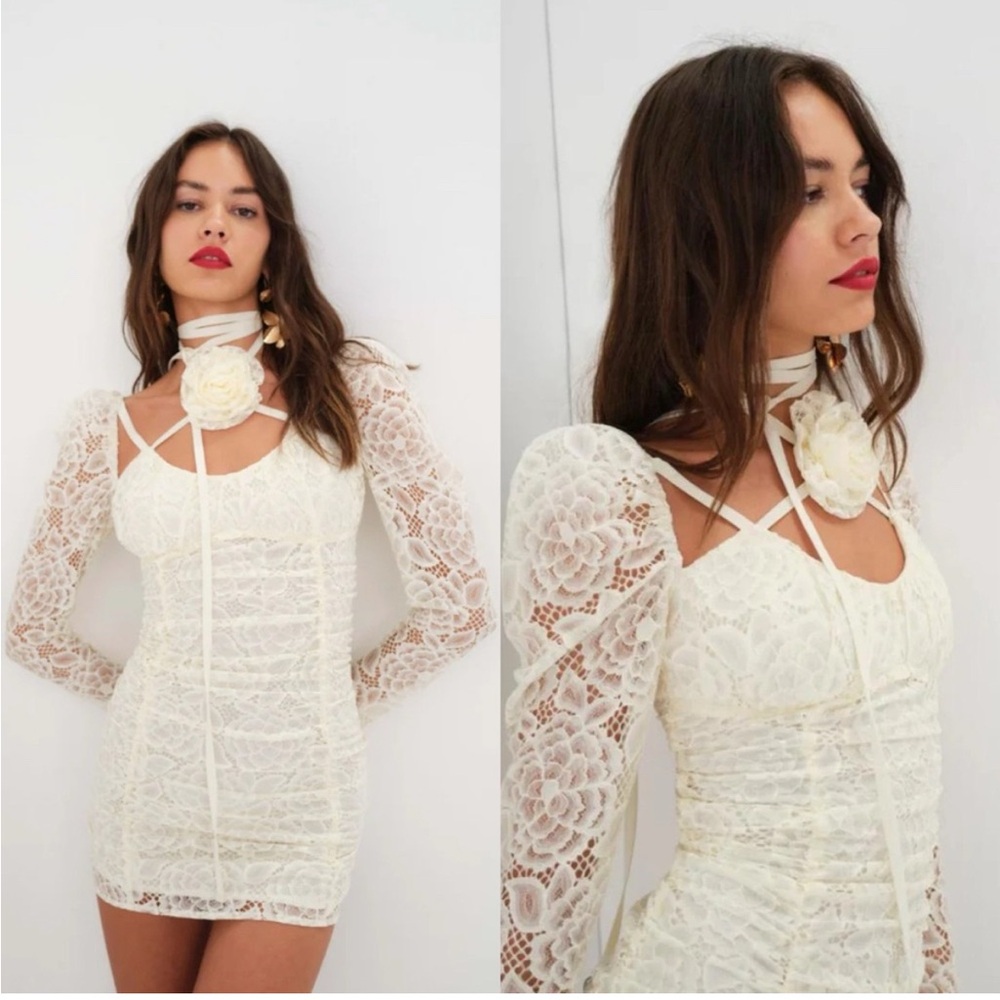NWT For Love & Lemons Belladonna Lace Rosette Mini Dress Romantic Coquette